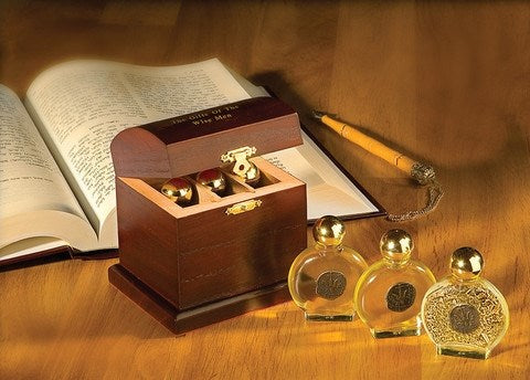 Span-Anointing Oil-Wood Treasure Box W/3 Oils