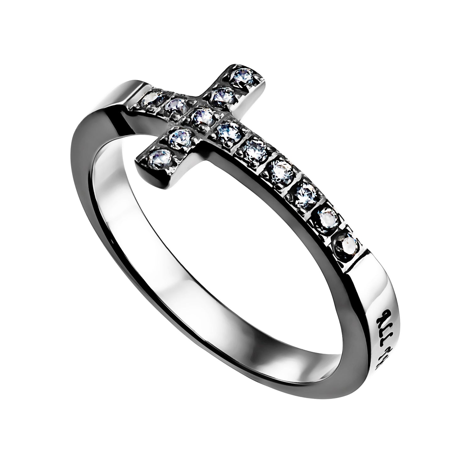 Ring-Sideways Cross-Christ My Strength-Sz 5
