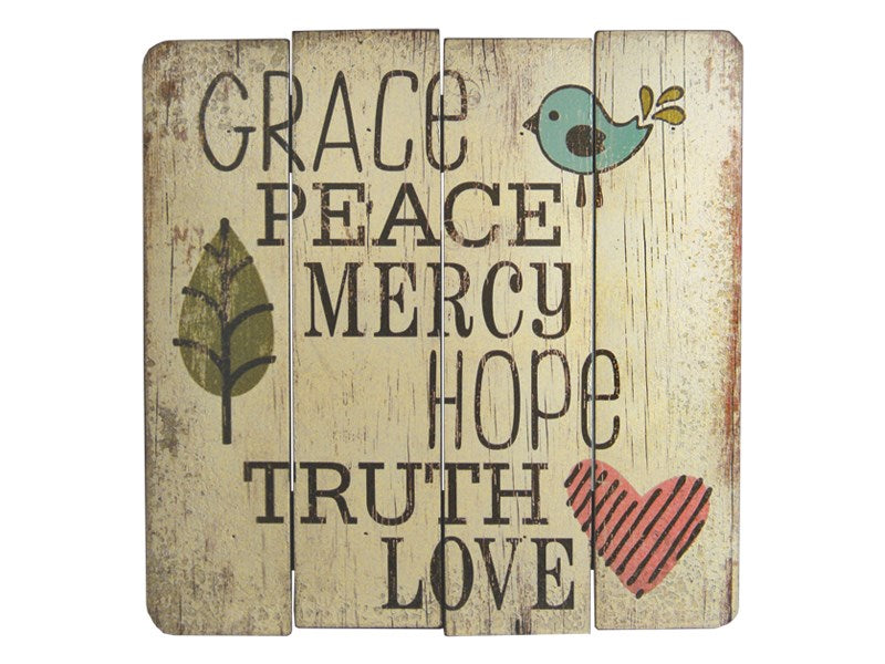 Wall Sign-Grace Peace Mercy-Wood Slat (12 x 12)