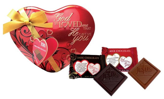 Candy-God So Loved Me Heart Red Tin w/Milk & Dark Chocolates (3.5 Oz)