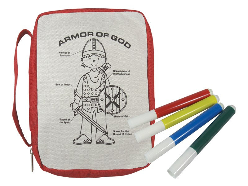 Bible Cover-Kids-Armor Of God W/Markers-Color & Wash-Small-Red