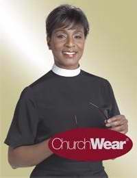 Clergy Shirt-Women-Short Sleeve Shell Blouse W/Neckband-Size 28-Black
