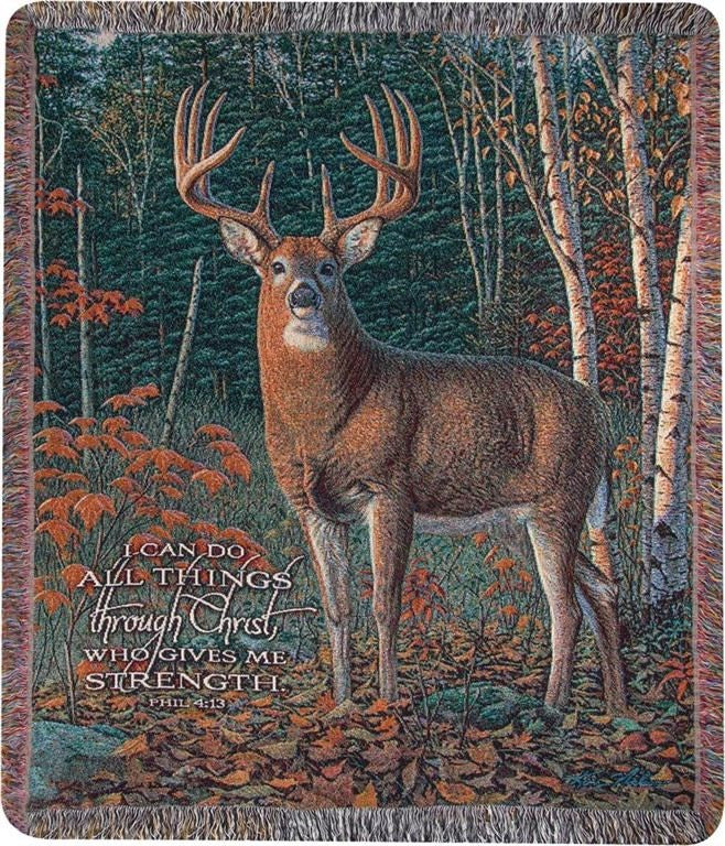 Throw-Autumn Sentinel/I Can Do All Things...-Tapestry (50" x 60")