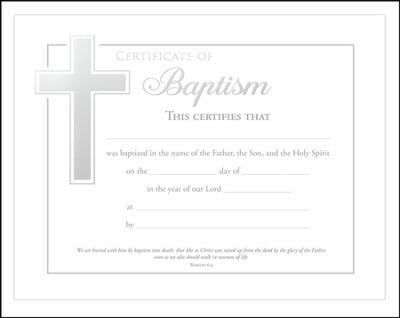 Certificate-Baptism (Romans 6:4) (Silver Foil Embossed Premium Stock) (Pack Of 6)