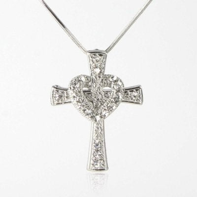 Necklace-Eden Merry-Crystal Cross w/Loose Crystal Heart (18")