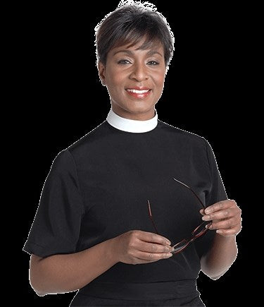 Clergy Shirt-Women-Short Sleeve Banded Collar-Size 26-Black