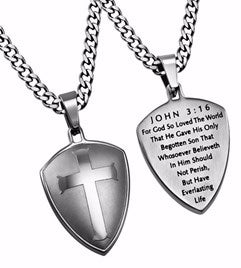 Necklace-Silver R2 Shield Cross (John 3:16) (24" Chain)