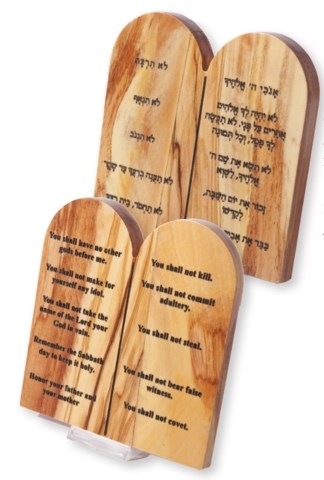 Plaque-Ten Commandments w/Stand (English & Hebrew)-Olive Wood