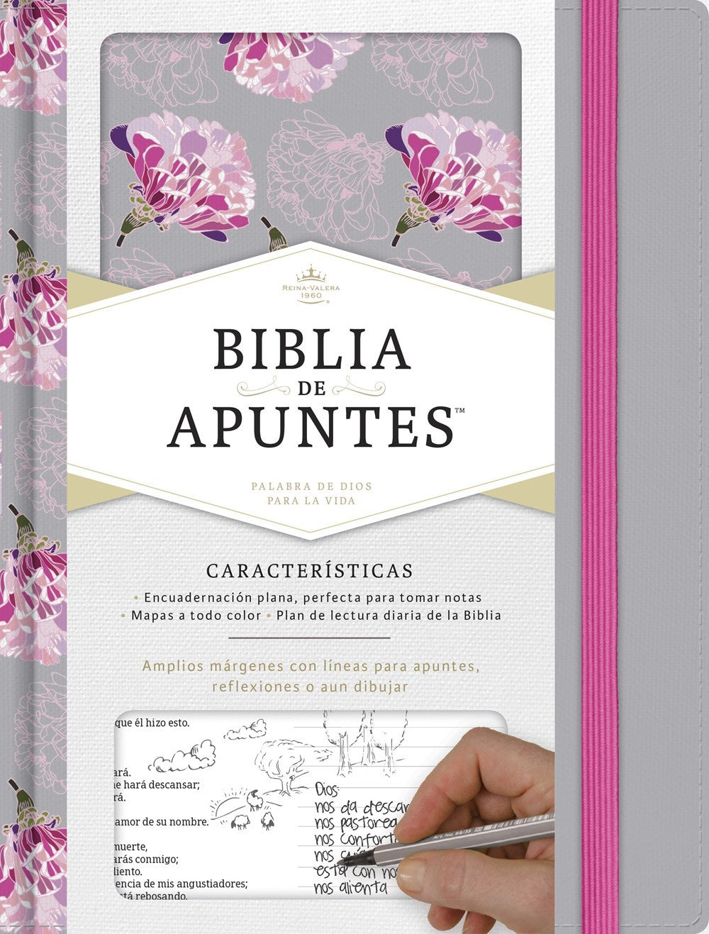 RVR 1960 Biblia de Apunte (Notetaking Bible)-Gray/Floral LeatherTouch