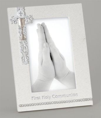 Frame-First Communion-Vertical w/Silver Scroll (8"H)