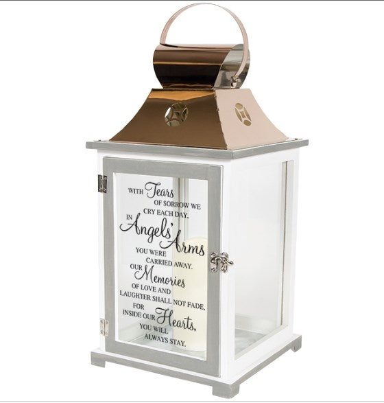 Lantern w/Flameless LED Candle & Timer-Light The Way Memorial/Angels' Arms (9" x 18.5" x 9")