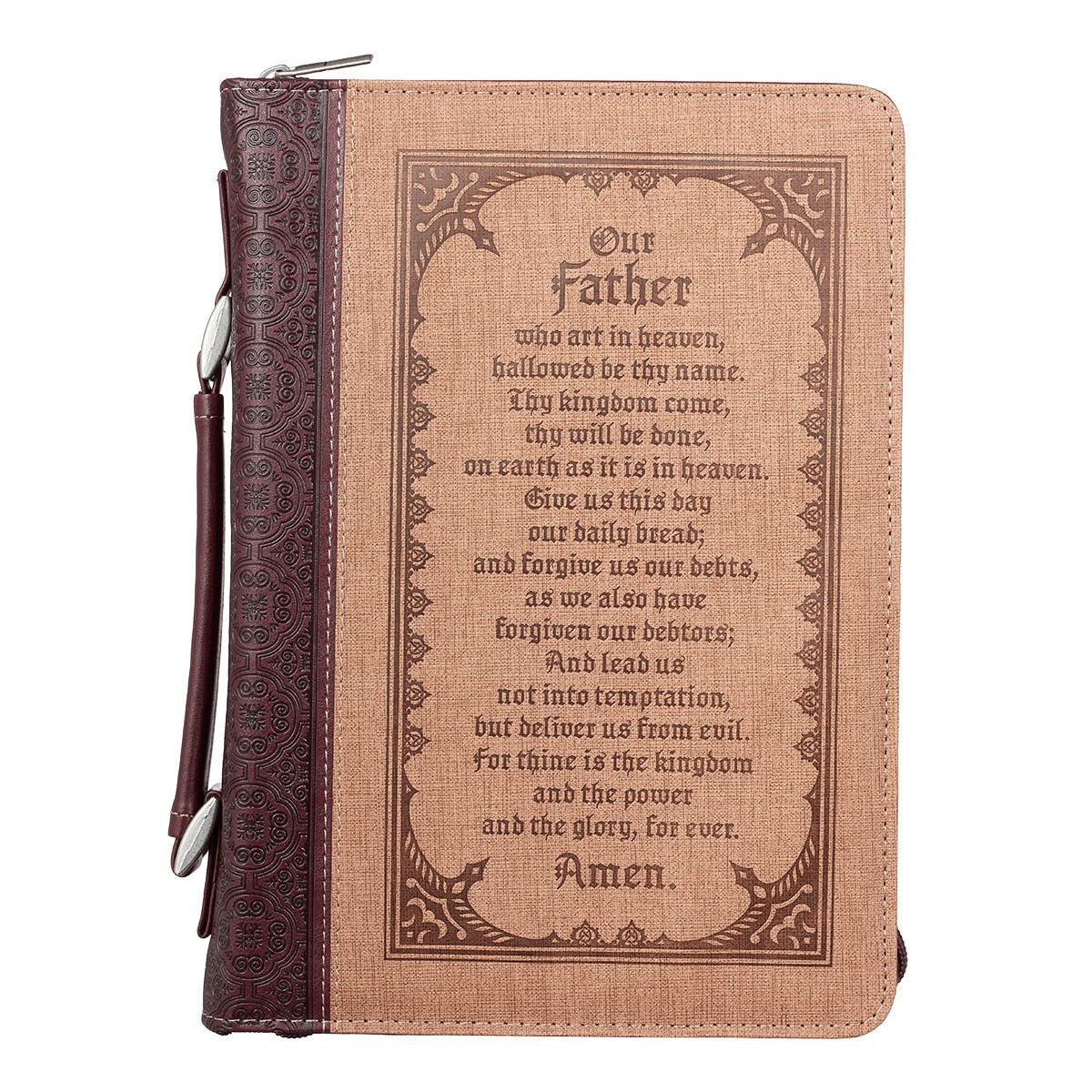 Bible Cover-The Lord's Prayer/Our FatherTwo-Tone Brown Faux Leather Classic-Large