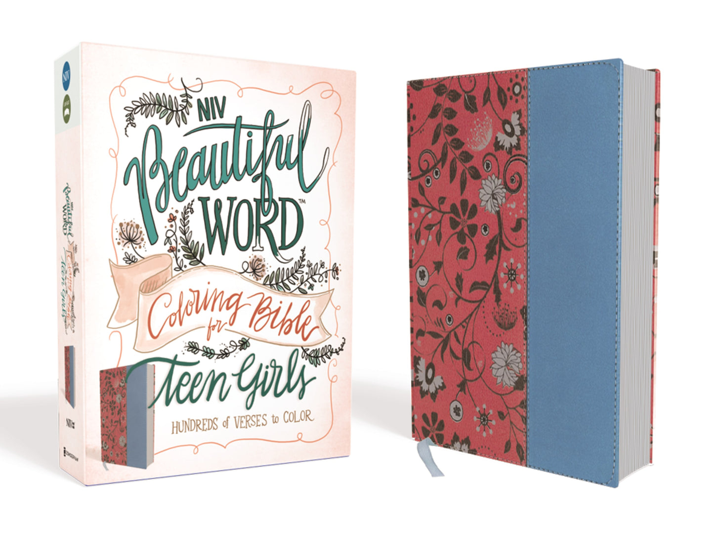 NIV Beautiful Word Coloring Bible For Teen Girls-Cranberry/Blue Leathersoft