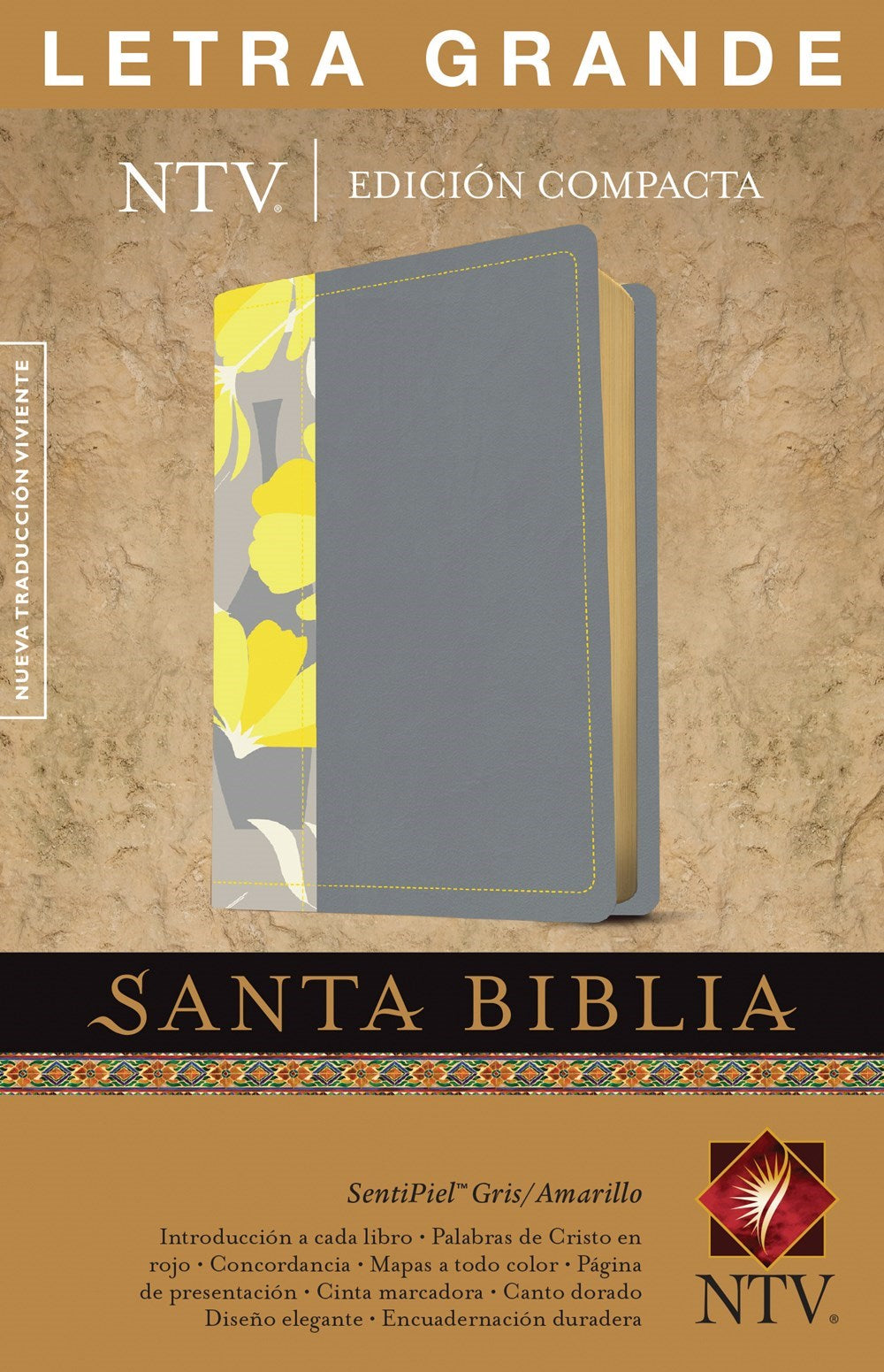 NTV Compact Large Print Bible (Edicion Compacta Letra Grande)-Gray/Yellow LeatherLike
