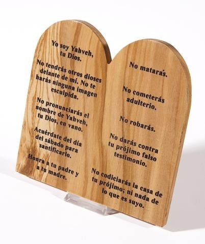 Span-Plaque-Ten Commandments w/Stand (Spanish & Hebrew) (#21147)