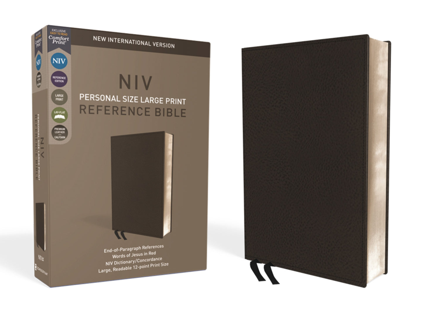 NIV Personal Size Large Print Reference Bible (Comfort Print)-Black Premium Leather