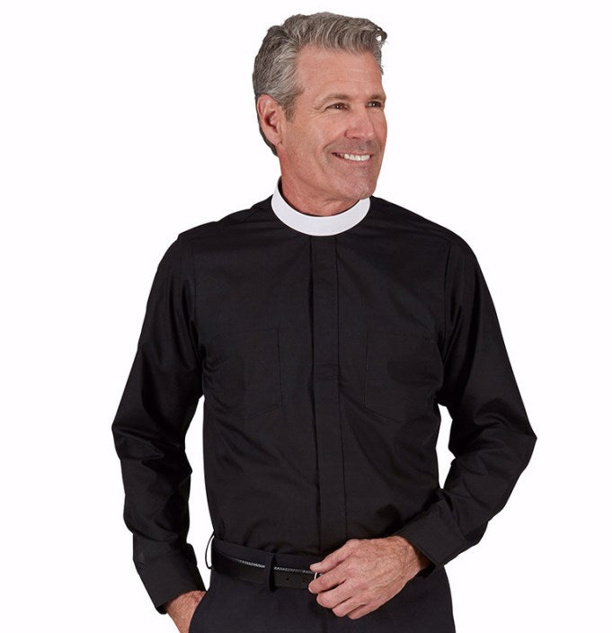 Clergy Shirt-Long Sleeve-Neckband-Black (18 x 34/35)
