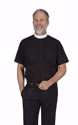 Clergy Shirt-Short Sleeve-Neckband-Black (17.5)