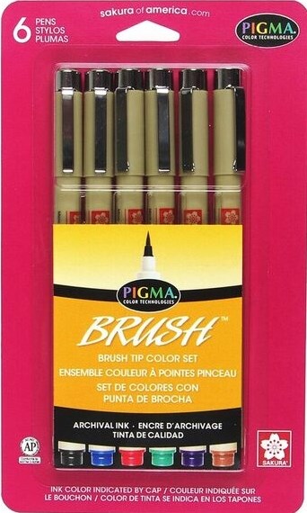Pen-Pigma Brush Pens (Set Of 6 Colors)