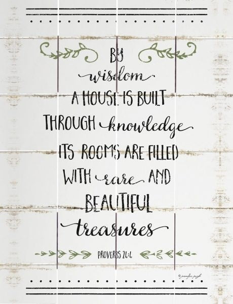 Rustic Pallet Art-By Wisdom A House Is Built (White) (9 x 12)