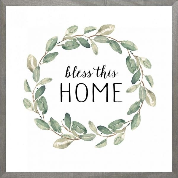 Framed Art-Bless This Home (White) (18 X 18) (Farmhouse Art)