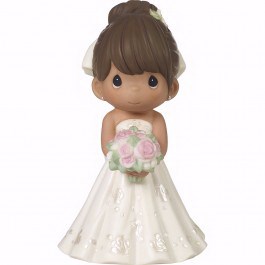 Figurine-Bride Wedding Cake Topper-Brown Hair Medium Skin Tone (5")-Bisque Porcelain