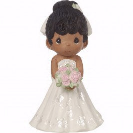 Figurine-Bride Wedding Cake Topper-Black Hair Dark Skin Tone (5")-Bisque Porcelain