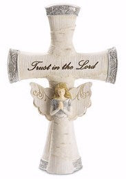 Figurine-Angel w/Cross-Trust In The Lord (8")