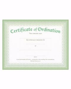 Certificate-Ordination (Matthew 28:19-20) (Green Foil Embossed Premium Stock) (Pack Of 6)