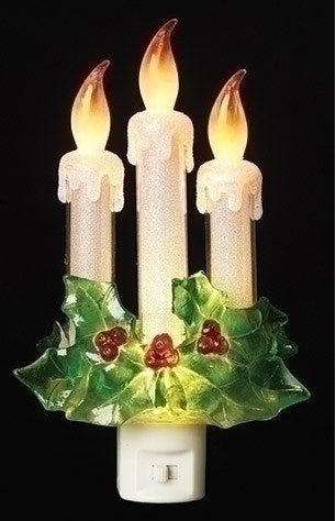 Night Light-3 Candles w/Holly (8"H)