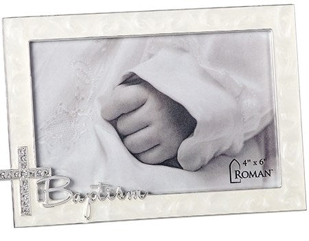Frame-Baptism-Rhinestone Cross (4.75" H)