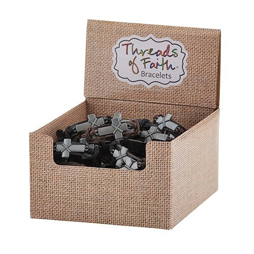 Bracelet-Threads Of Faith-Bold Cross-Leather w/Display (8") (24 Pcs) (PKGT)