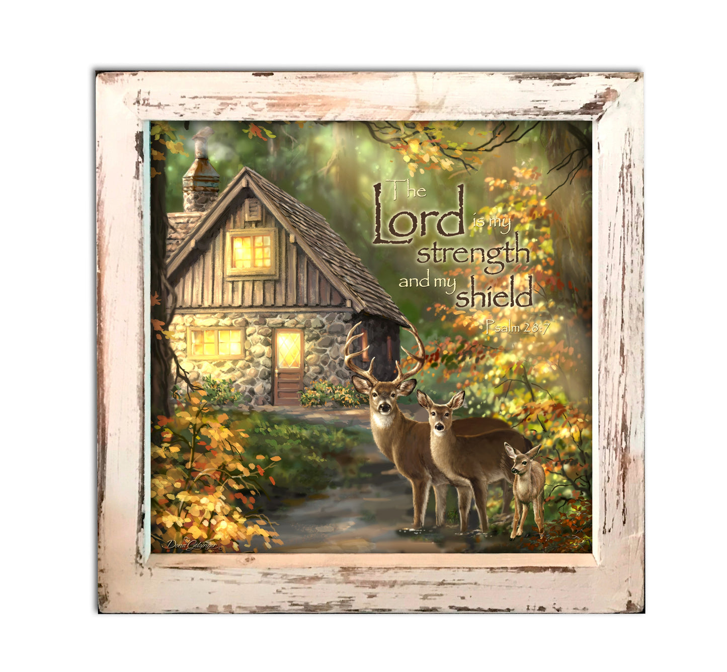 Shadowbox-The Lord Is My Strength/Deer-LED Tabletop w/Timer (8" x 8" x 2")