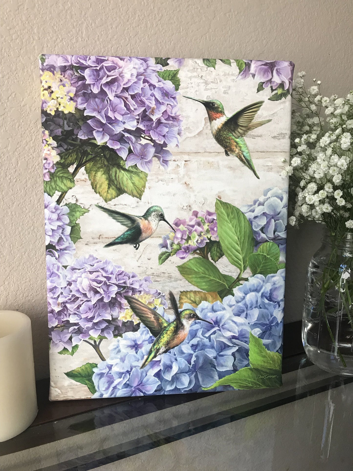 Frameless Canvas-Hummingbirds & Hydrangeas (10 x 14)