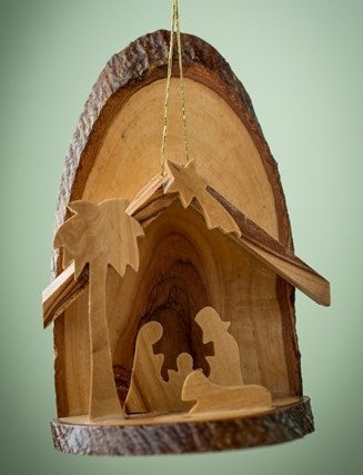 Grotto-Olive Wood-Bark Slice Grotto With Palm (4" to 5")