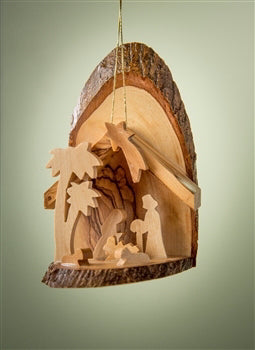 Grotto-Olive Wood-Bark Slice Grotto With Two Palms (4" to 5")