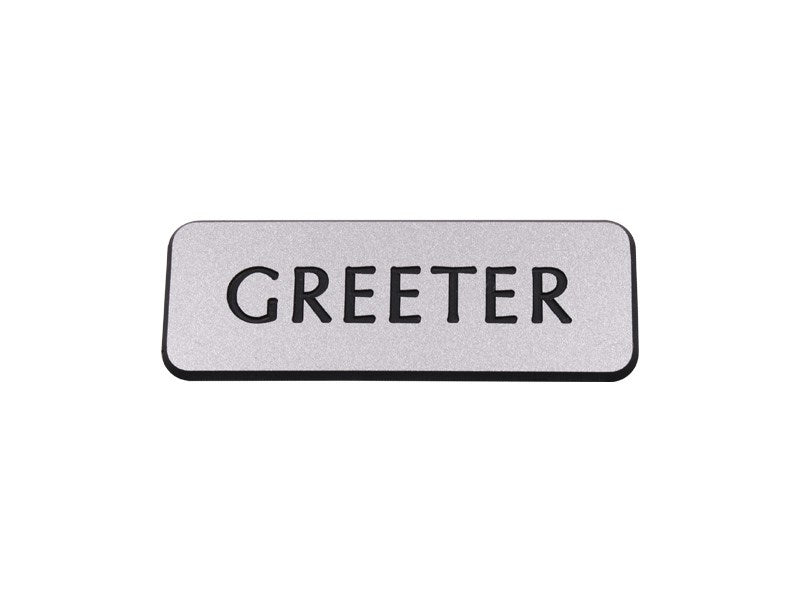 Badge-Contemporary-Greeter-Silver/Black-Pin Back