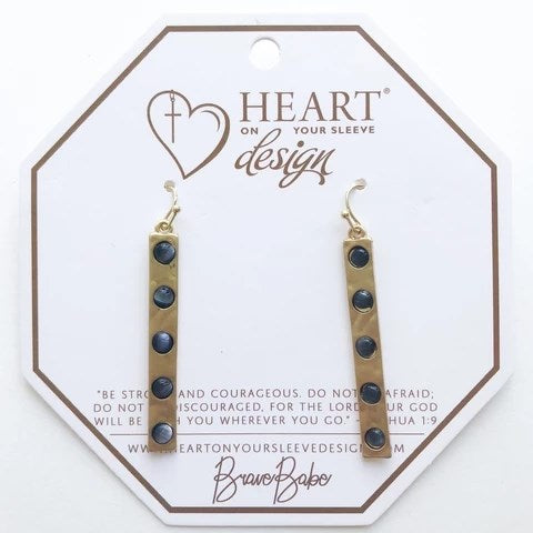 Earrings-Brave Babe Dusk-14K Gold Bar w/Black Stone Accents (2")