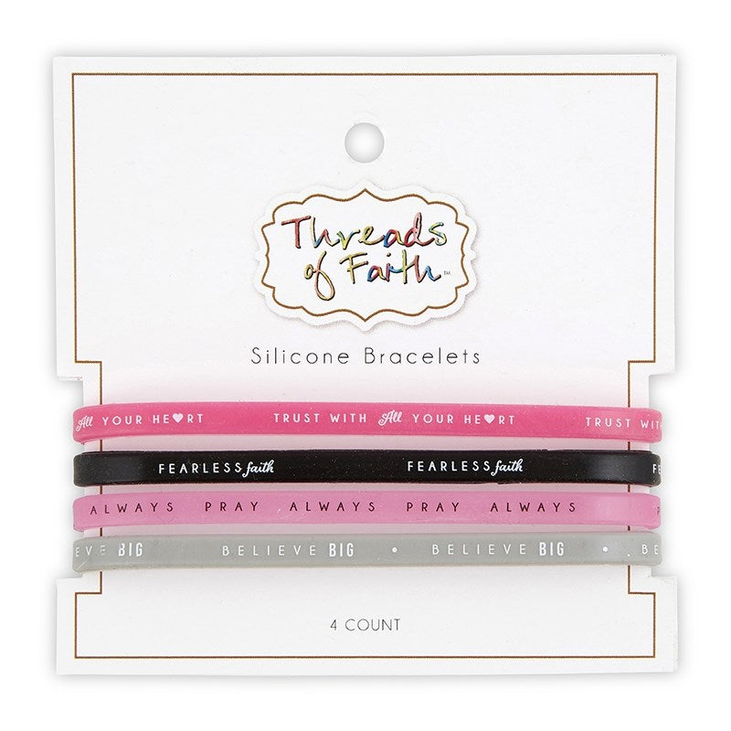 Bracelet Set-Threads Of Faith-Silicone-Trust/Faith/Pray/Believe (Set Of 4)
