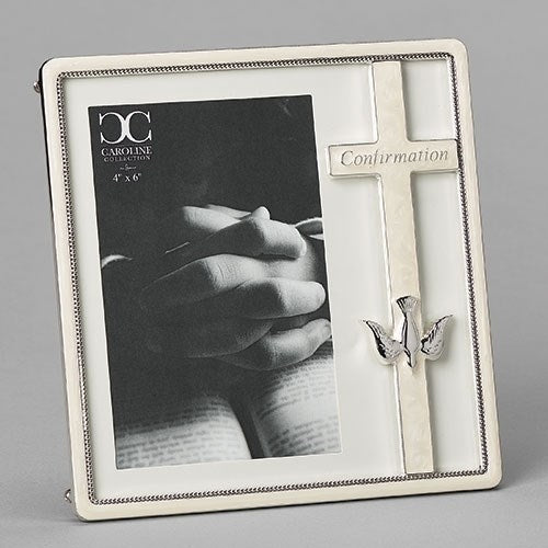 Frame-Confirmation-White w/Cross And Dove (7.25")