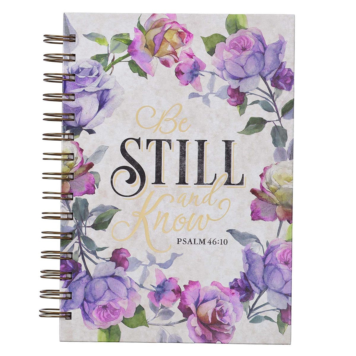 Journal-Wirebound-Be Still-White/Purple Floral-Large