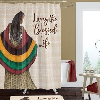 Shower Curtain-Living The Blessed Life-Includes 12 Plastic Hooks (71" x 71)