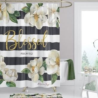 Shower Curtain-Blessed/Magnolias-Includes 12 Plastic Hooks (71" x 71)