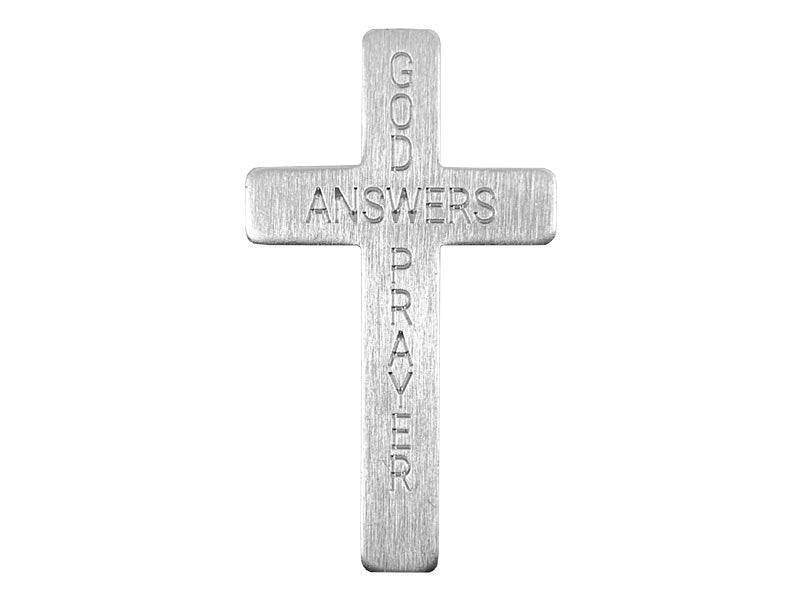 Pocket Cross-God Answers Prayer-Silver (Pack Of 50)