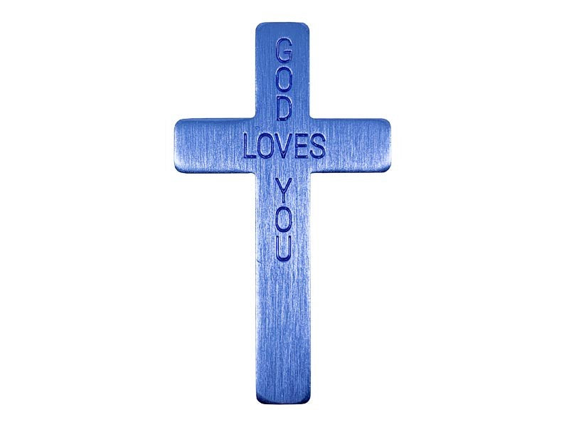 Pocket Cross-God Loves You-Blue (Pack Of 50)