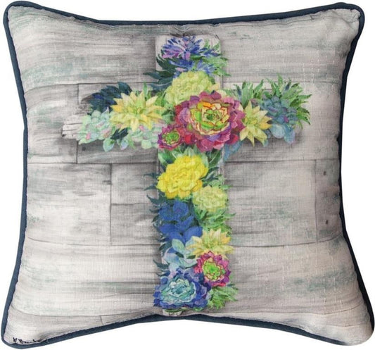 Pillow-Succulent Cross (12" x 12")