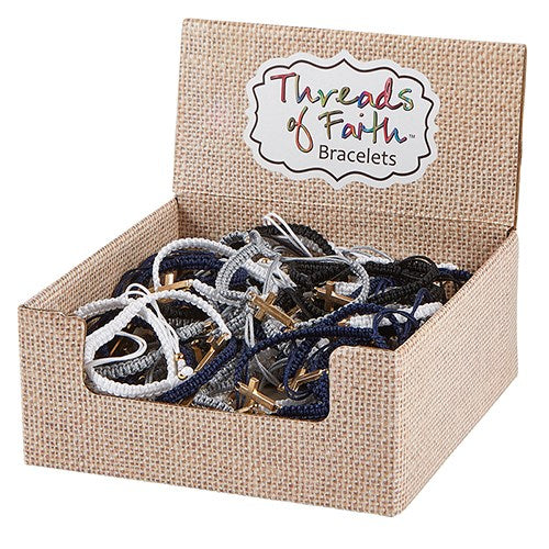 Bracelet-Threads Of Faith-Nylon Cross w/Display (8") (4 Asst) (48 Pcs) (PKGT)