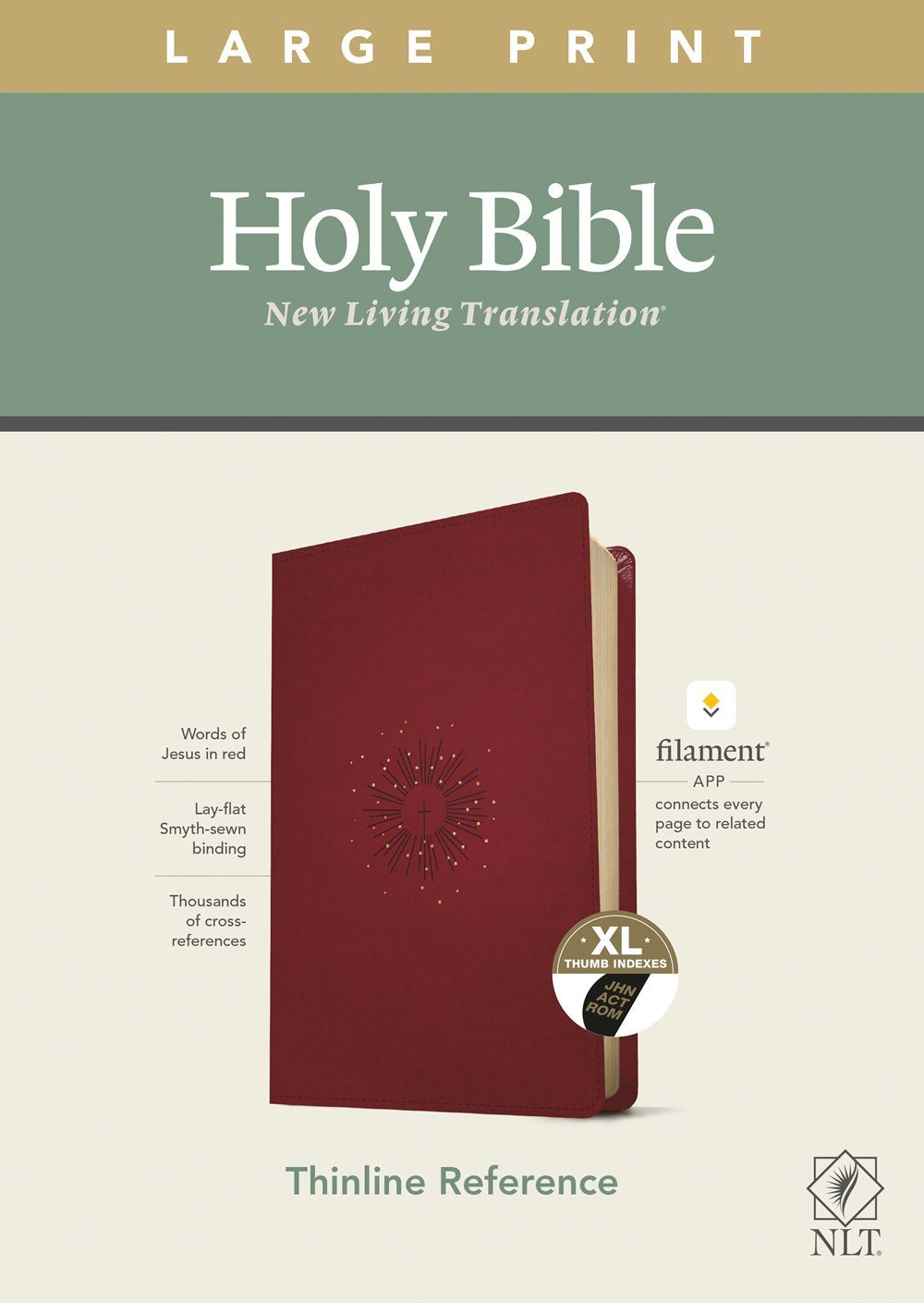 NLT Large Print Thinline Reference Bible Filament Enabled Edition-Berry LeatherLike Indexed