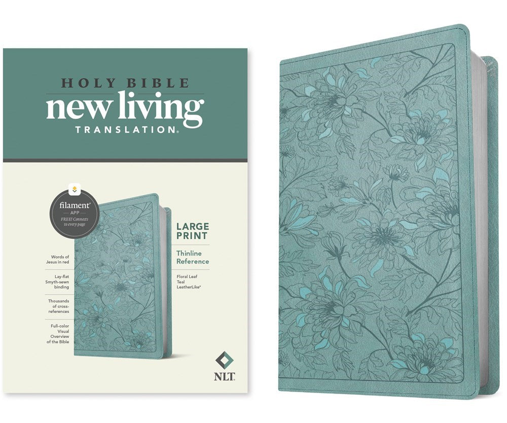 NLT Large Print Thinline Reference Bible/Filament Enabled Edition-Teal Floral LeatherLike