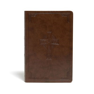CSB Large Print Personal Size Reference Bible-Brown Celtic Cross LeatherTouch Indexed (Mar